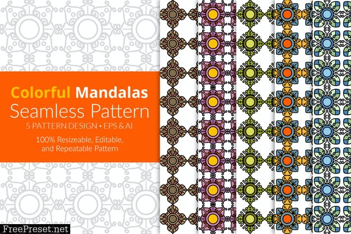 Colorful Mandalas Seamless Pattern Pack XMJU3VJ