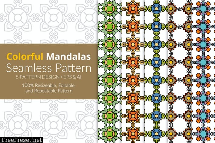 Colorful Mandalas Seamless Pattern Pack ZDKJAH5