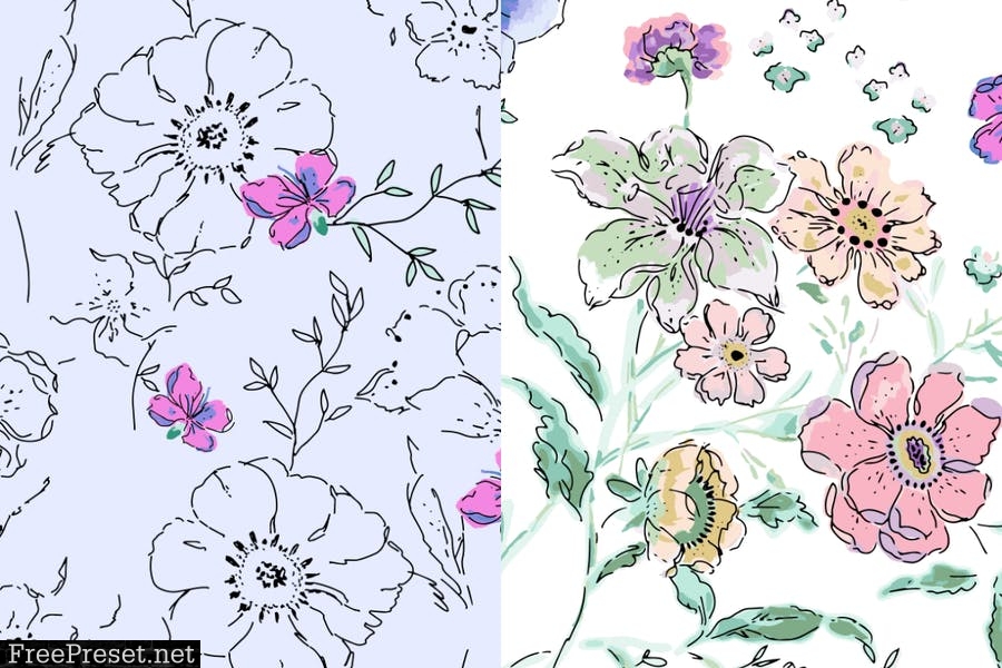 Corden – watercolor seamless flower pattern 8VLVMXG