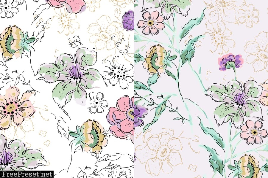 Corden – watercolor seamless flower pattern 8VLVMXG