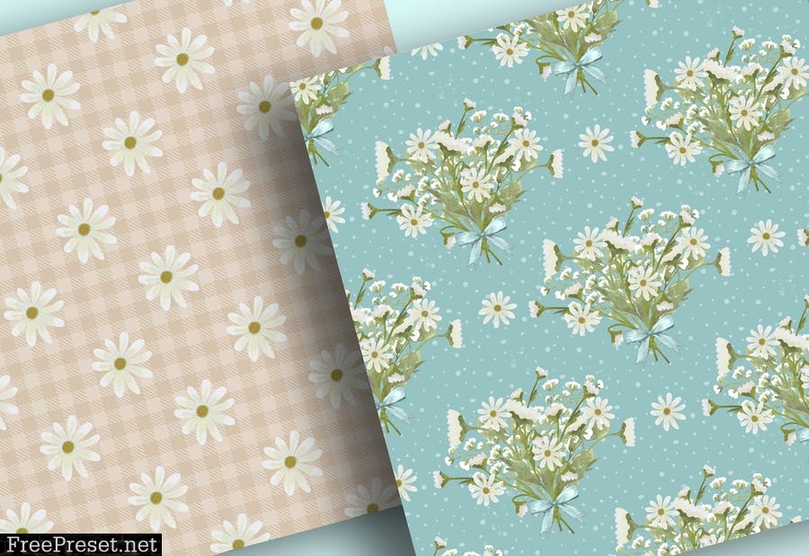 Daisies Garden Flower digital paper pack LQEQ8PF