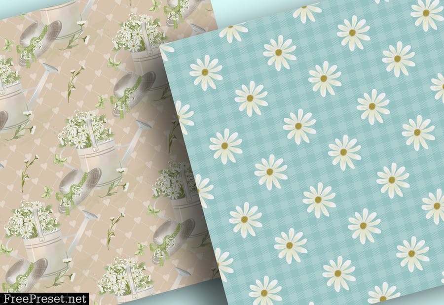 Daisies Garden Flower digital paper pack LQEQ8PF