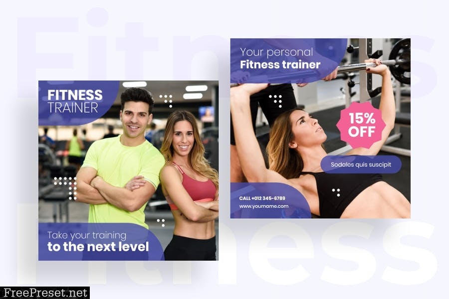 Fitness trainer Instagram posts template kit - 01 LK7ZR8H