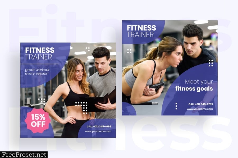Fitness trainer Instagram posts template kit - 01 LK7ZR8H