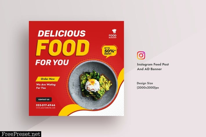 Food & Restaurant Instagram Feed Post & AD Banner RQNJB7V
