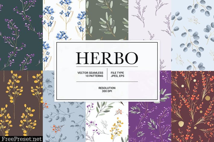 Herbo – seamless vector herbal pattern collection 2PC7EQK