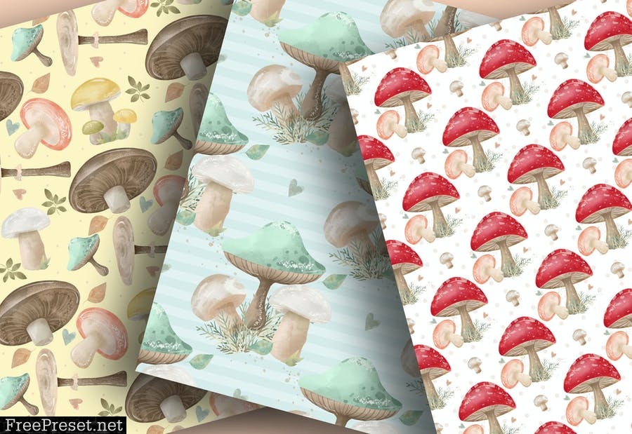 Mushrooms digital paper pack V5KQ7XQ