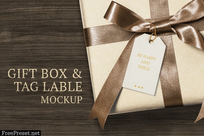 Present greeting tag mockup on a gift box Z2ASHGS