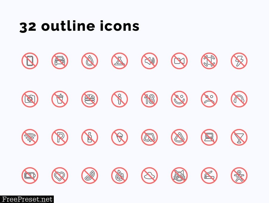 Prohibited icon set JEFXZCW