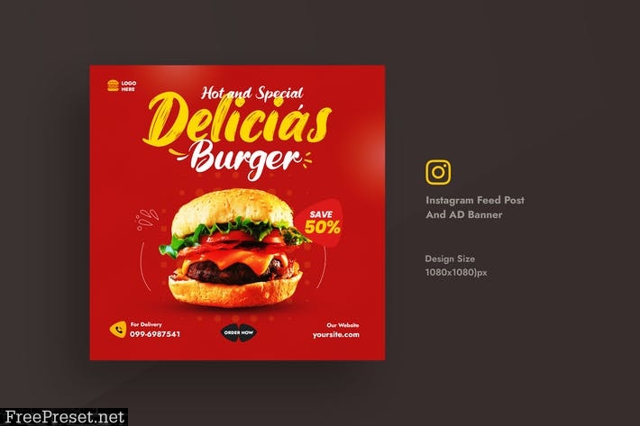 Restaurant, Burger Shop Promotional Instagram Feed HZ7WNLT