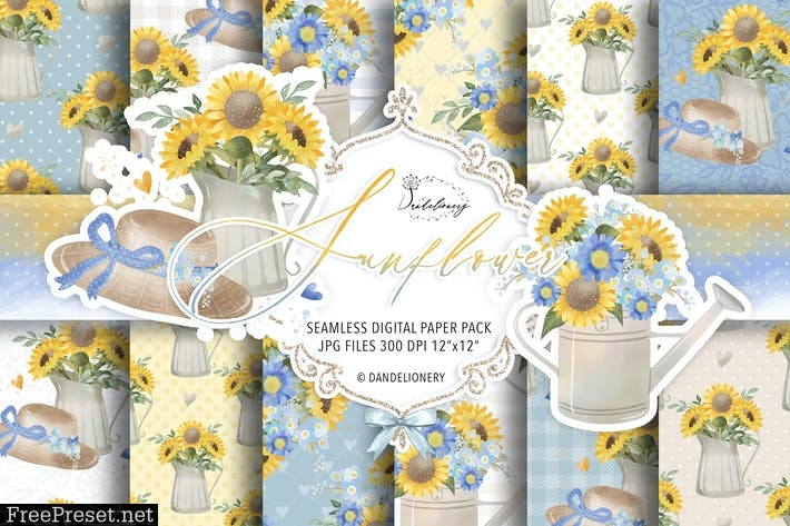 Sunflower digital paper pack