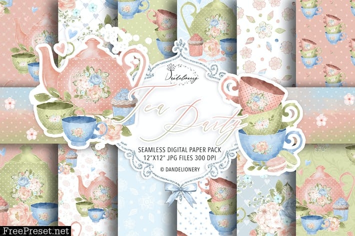 Tea Time digital paper pack DM95LQX