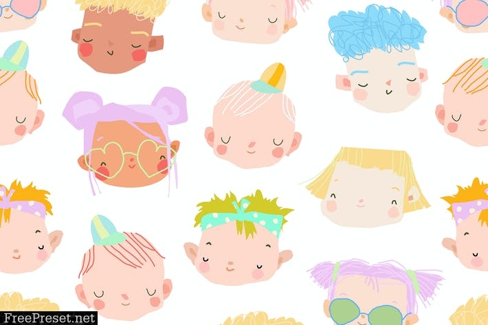 Vector seamless pattern of a cute kids faces W5RVC37