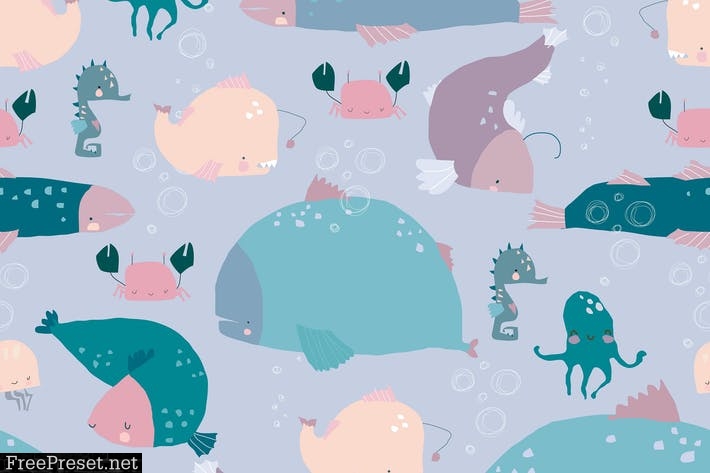 Vector Seamless Pattern with Fishes WQAW84M