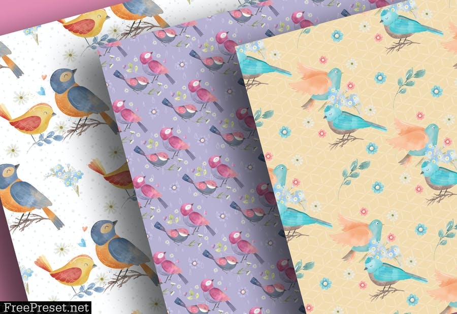 Watercolor Birds digital paper pack N4QRC4F