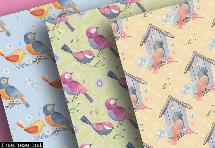 Watercolor Birds digital paper pack N4QRC4F