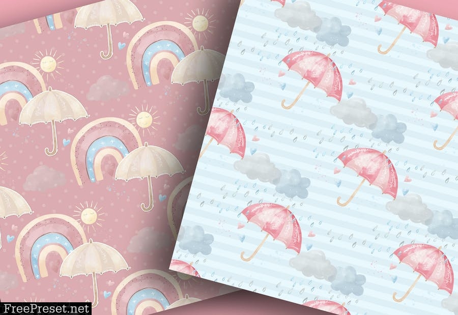 Watercolor Umbrellas digital paper pack LR45J6J