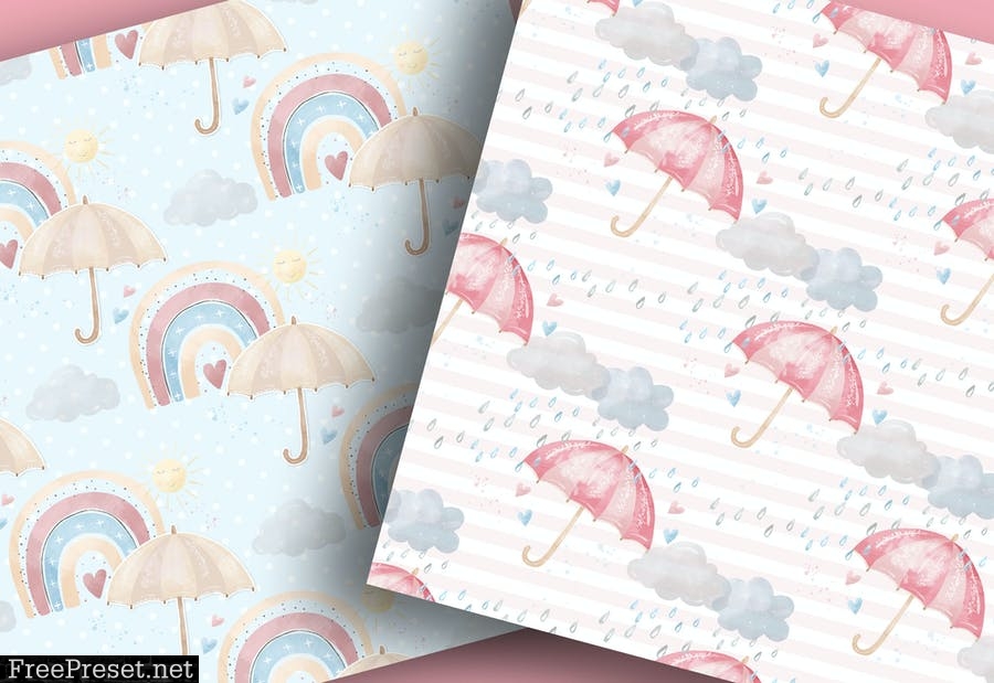 Watercolor Umbrellas digital paper pack LR45J6J