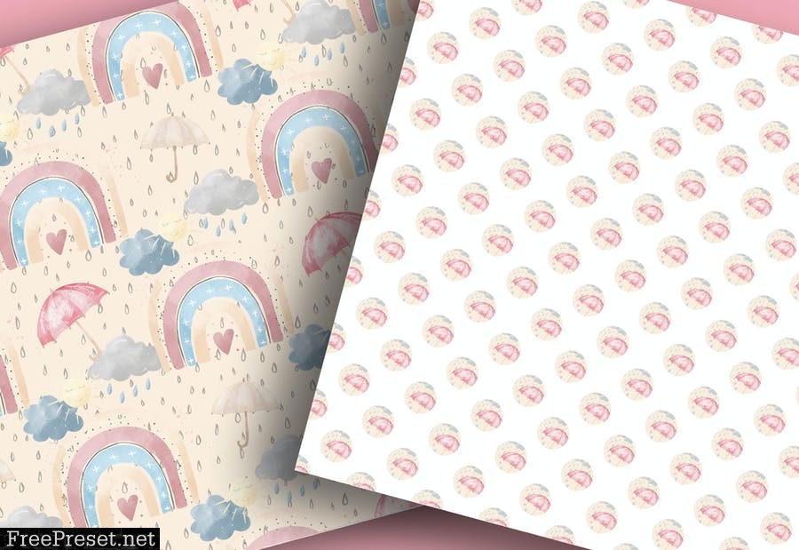 Watercolor Umbrellas digital paper pack LR45J6J