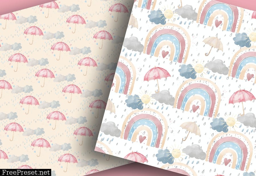 Watercolor Umbrellas digital paper pack LR45J6J