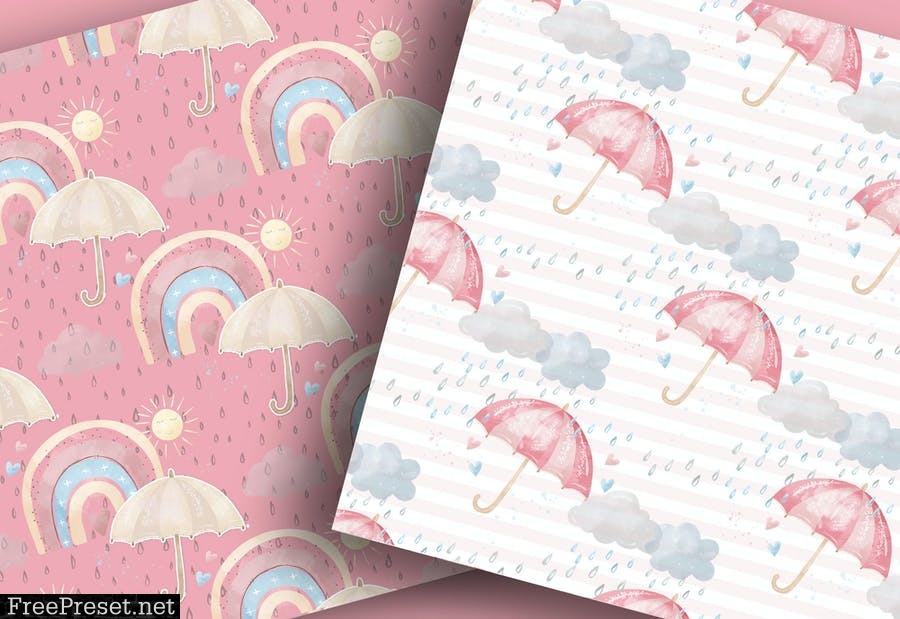 Watercolor Umbrellas digital paper pack LR45J6J