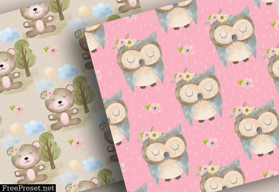 Woodland animals digital paper pack G65S7WP