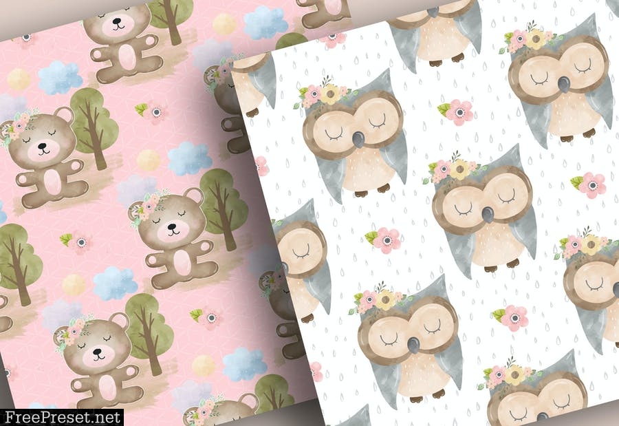 Woodland animals digital paper pack G65S7WP