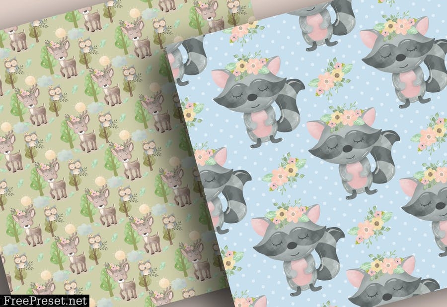 Woodland animals digital paper pack G65S7WP