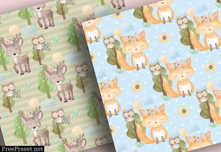 Woodland animals digital paper pack G65S7WP