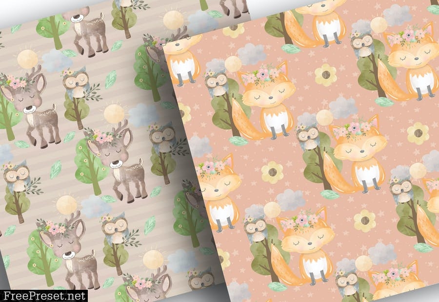 Woodland animals digital paper pack G65S7WP