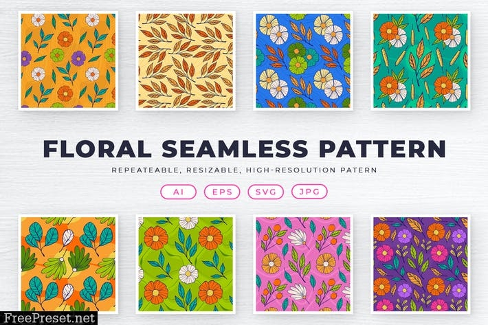 8 Floral Seamless Pattern Background Elements GPSNT83