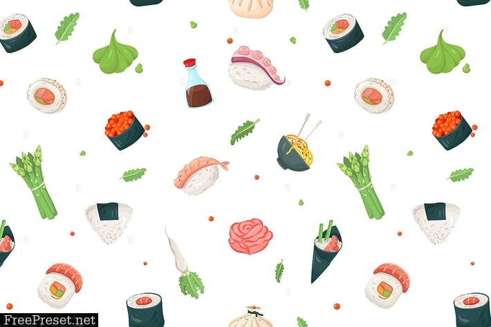 Asian Cuisine - Flat Design Style Pattern JE3SD2W