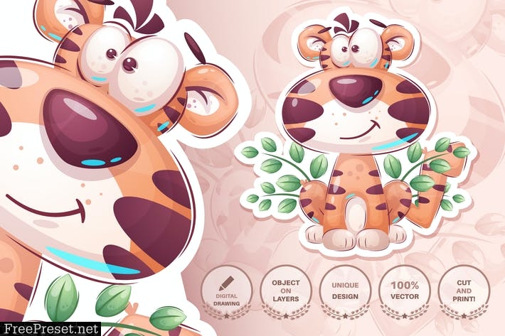 Cartoon character cute tiger - seamless pattern FFX6TPF