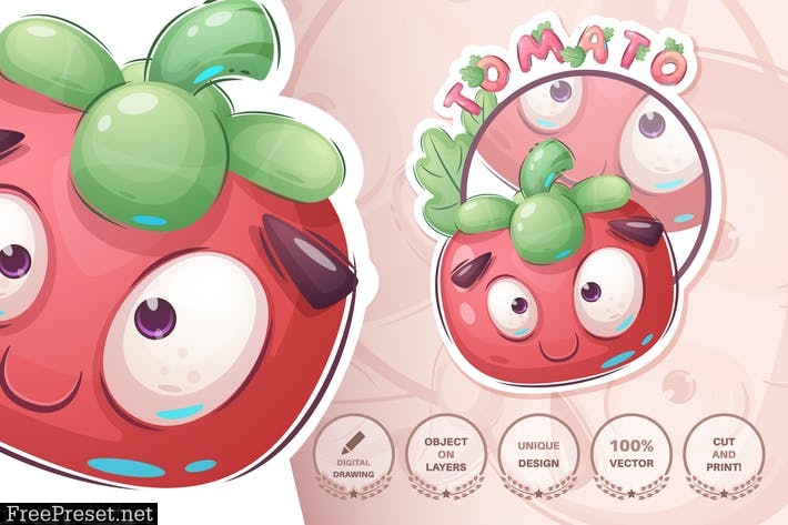 Cartoon character funny tomato - seamless pattern FNDMZ7B