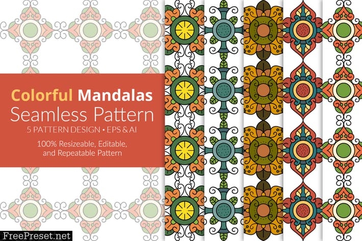 Colorful Mandalas Seamless Pattern 9TNKX5F