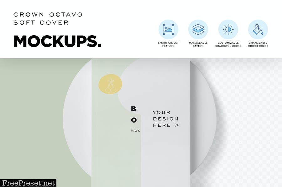 Crown Octavo Soft Cover Book Mockups MVLGGHY