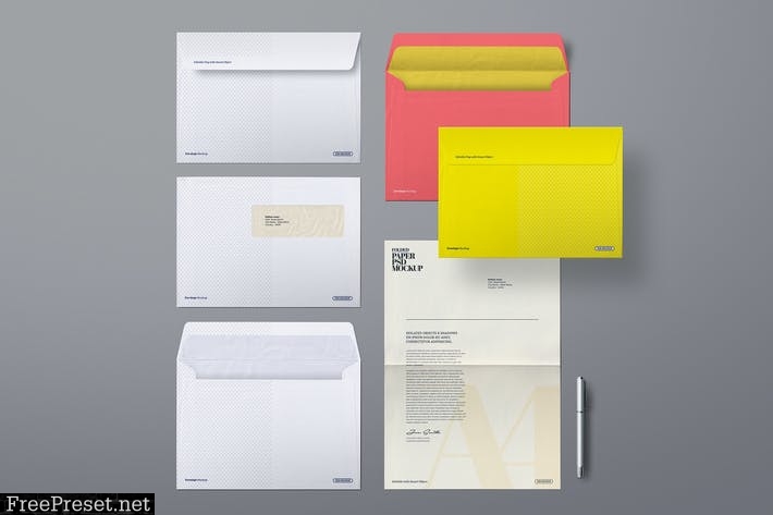 Envelope Mockup Windowed Folded Paper Scene