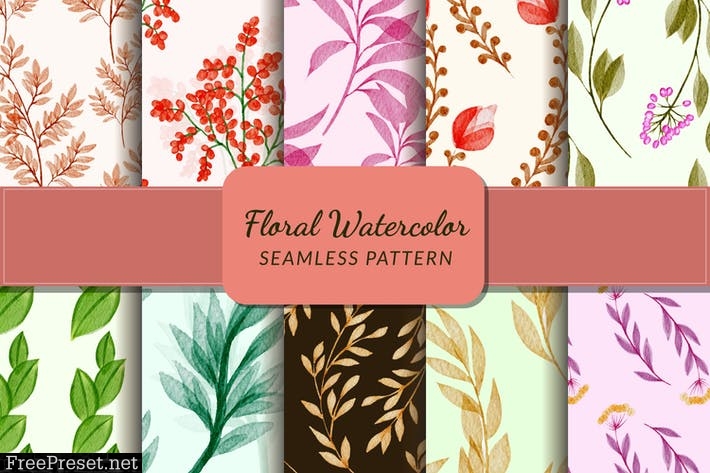 Floral Watercolor Seamless Pattern Bundle 5B9VFQM