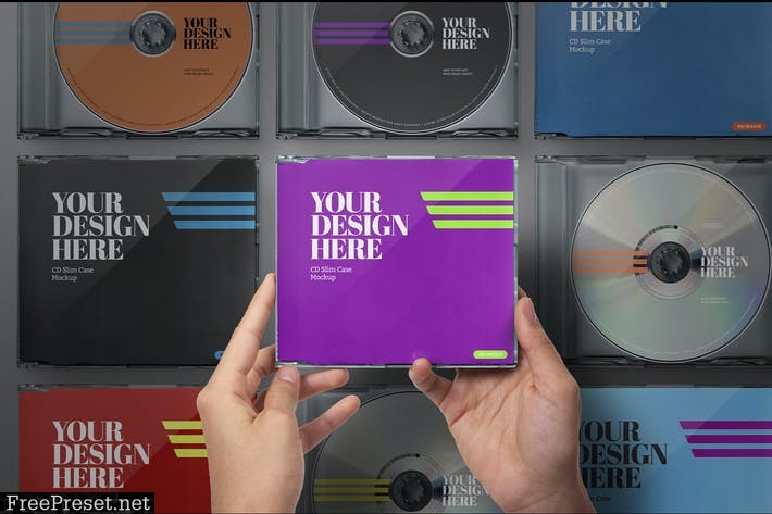 Hands Holding CD Case Mockup Slim Set JMV7JGN