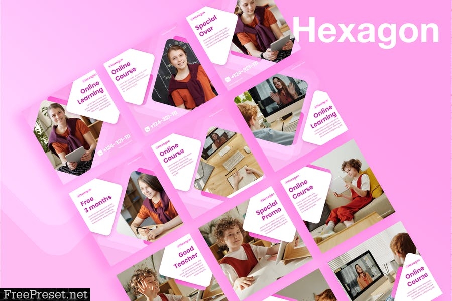 Hexagon - 30 Instagram Post & Story Template 4D5TR95