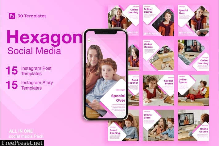 Hexagon - 30 Instagram Post & Story Template 4D5TR95