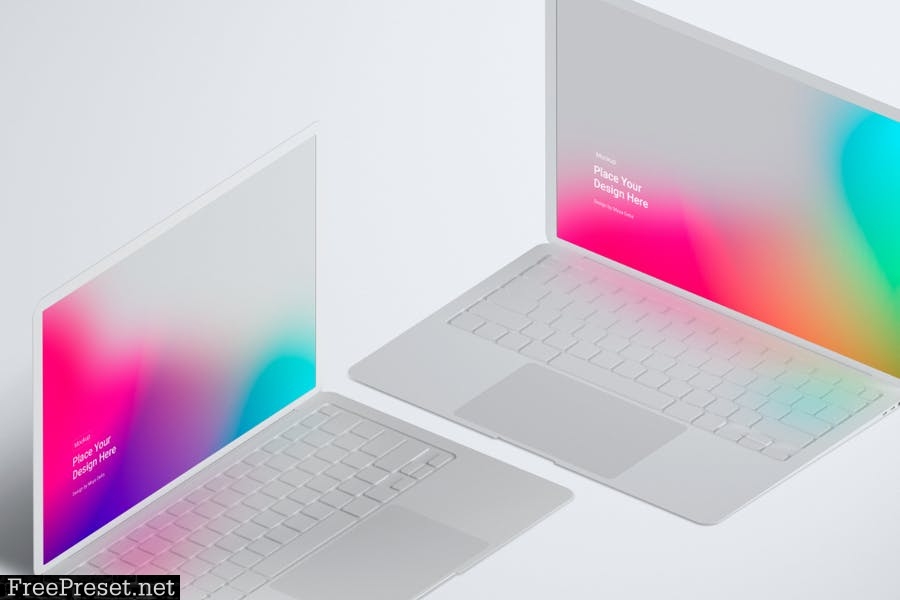 Isometric MacBook Clay Mockup