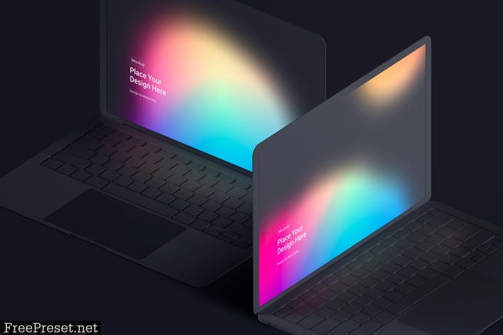 Isometric MacBook Clay Mockup