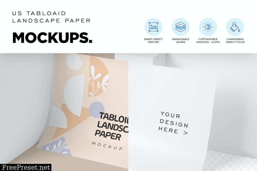 Landscape US Tabloid Paper Mockups CQTX9CC