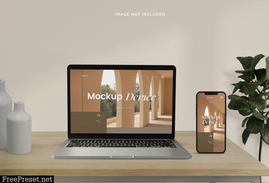 Laptop Mockup Realistic Device Scandinavian Style ZHYJBQP