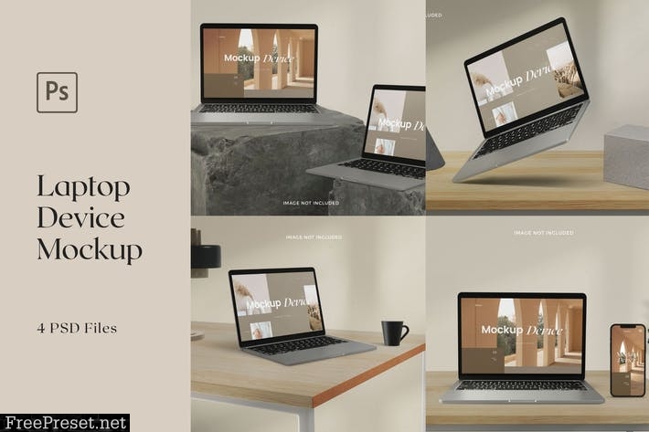 Laptop Mockup Realistic Device Scandinavian Style ZHYJBQP