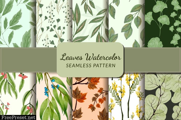 Leaves Watercolor Seamless Pattern Bundle U2C4HAA