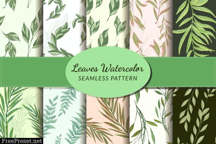 Leaves Watercolor Seamless Pattern Pack FYH9DAZ