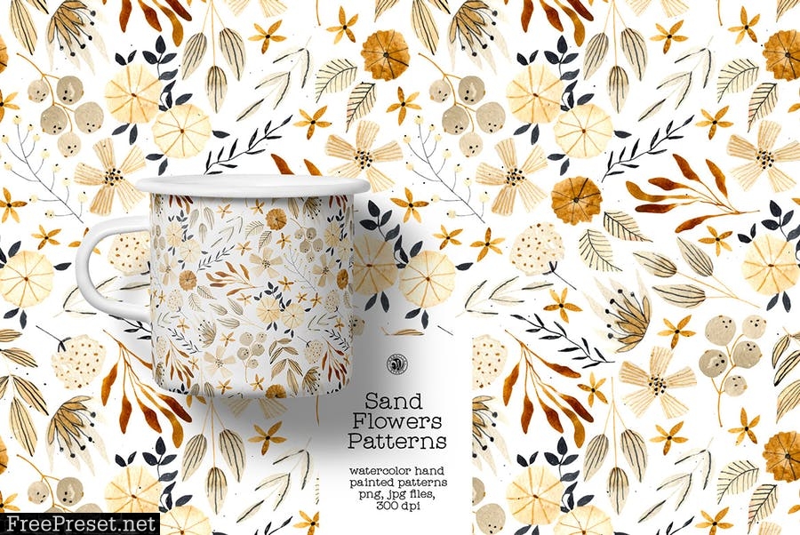 Sand Flowers - watercolor patterns set 8G3V6HT