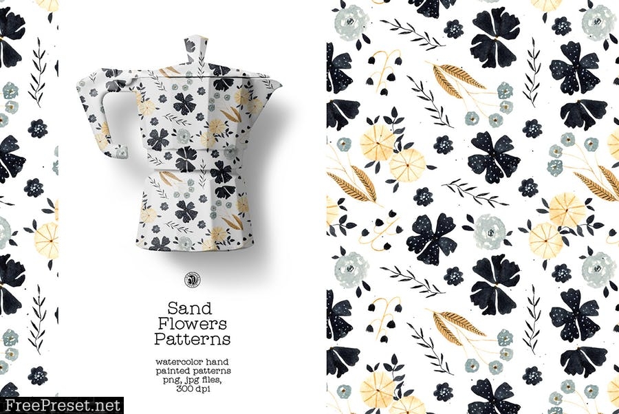 Sand Flowers - watercolor patterns set 8G3V6HT